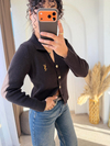 Ysl Gold Düğmeli Dokuma Triko Hırka Acıkahve