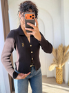 Ysl Gold Düğmeli Dokuma Triko Hırka Acıkahve