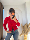 Ysl Gold Düğmeli Dokuma Triko Hırka Kırmızı
