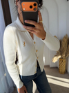Ysl Gold Düğmeli Dokuma Triko Hırka Krem