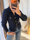 Ysl Gold Düğmeli Dokuma Triko Hırka Lacivert