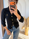 Ysl Gold Düğmeli Dokuma Triko Hırka Siyah