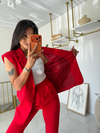 Zara Model Vatkalı Yelek Takım Kırmızı