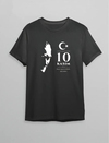 10 Kasım Atatürk Anma Günü Silüet Baskılı Oversize Bisiklet Yaka T-shirt - Siyah