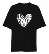 14 Şubat Sevgililer Günü Love Kalp Baskılı Oversize Bisiklet Yaka T-shirt - Siyah