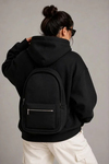 3 İplik Şardonlu Tam Fermuarlı Kapüşonlu Arka Çanta Detaylı Sweatshirt - Siyah