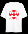 Anneler Günü Hediye MOM Kalp Baskılı Oversize Bisiklet Yaka T-shirt - Beyaz