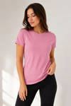 Basic Bisiklet Yaka Yazlık Slim Fit T-Shirt - Pudra Pembe - Petrol Mavi