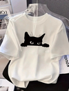 Baskılı Oversize Bisiklet Yaka T-shirt - Beyaz
