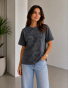 Batik Desenli Tişört Bisiklet Yaka Kısa Kol Regular Fit T-shirt - Siyah