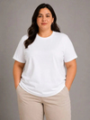 Battal Big Size Basic Tişört Bisiklet Yaka Rahat Kalıp T-Shirt - Beyaz