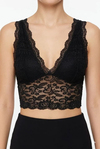 Dantel Bralet Crop Sütyen V Yaka Askılı Şık Esnek Rahat - Siyah