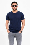Erkek Basic Tişört Bisiklet Yaka Kısa Kol Günlük Yazlık Slim Fit T-Shirt - Lacivert