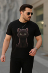 Erkek Bisiklet Yaka Kedi Baskılı Süprem T-shirt