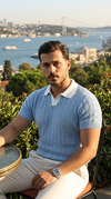 Erkek Desenli Kısa Kollu Triko Tişört - %100 Pamuk Akrilik