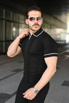 Erkek Dokulu Desen Yakalı Kısa Kollu Tişört