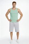 Erkek Fitilli Atlet Sıfır Yaka Slim Fit Arka Baskılı Spor Atlet - Mint Yeşili