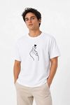 Erkek Kore Parmak Kalp Aşk Temalı Minimal Baskılı Tişört Yazlık Kısa Kol T-Shirt - Beyaz