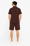 Erkek Krep Kumaş Nefes Alan Kısa Kollu Gömlek Cepli Şort Alt Üst Takım - Kahverengi