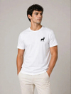 Erkek Minimal Geyik Logolu Tişört Bisiklet Yaka Kısa Kol Yazlık T-Shirt - Beyaz
