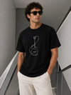 Erkek Minimal Gitar Baskılı Tişört T-Shirt Yazlık Kısa Kol Bisiklet Yaka T-Shirt - Siyah