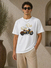 Erkek Motosiklet Baskılı Tişört Bisiklet Yaka Kısa Kol Yazlık T-Shirt - Beyaz