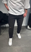 Erkek Siyah Dizi Yırtık Boyfriend Jean