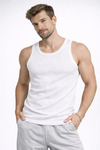 Erkek Spor Fitilli Atlet 3lü Set Beyaz, Siyah Ve Kahverengi Slim Fit Kaşkorse Arka Baskılı Spor Atlet