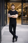 Erkek T-Shirt Bisiklet Yaka Slim Fit Dar Kesim Likralı Tişört Günlük Basic Body - Siyah