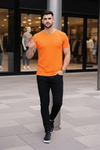 Erkek T-Shirt Bisiklet Yaka Slim Fit Dar Kesim Likralı Tişört Günlük Basic Body - Turuncu