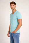 Erkek T-Shirt V Yaka Slim Fit Dar Kesim Likralı Tişört Günlük Basic Body - Turkuvaz