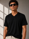 Erkek V Yaka Basic Tişört Kısa Kol Yazlık Regular Fit T-Shirt - Siyah
