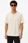 Erkek V Yaka Basic Tişört Kısa Kol Yazlık Regular Fit T-Shirt - Bej