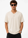 Erkek V Yaka Basic Tişört Kısa Kol Yazlık Regular Fit T-Shirt - Bej