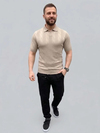Erkek Yazlık Triko Dokuma Tişört Kısa Kol Polo Yaka T-Shirt - Bej