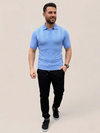 Erkek Yazlık Triko Dokuma Tişört Kısa Kol Polo Yaka T-Shirt - Bebek Mavisi