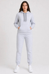 İki İplik Kapüşonlu Kanguru Cepli Jogger Alt Üst Eşofman Takımı - Beyaz