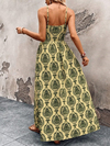 Kadın Ip Askılı V Yakalı önden Düğmeli Desenli Uzun Süprem Elbise