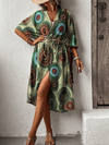 Kadın Kısa Kollu önü Açık Belden Kuşaklı Uzun Kimono
