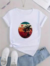 Kadın Kısa Kollu Palmiye Baskılı Viskon T-shirt