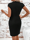 Kadın Kısa Kollu V Yakalı önden Pile Detaylı Ithal Krep Elbise