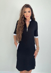 Kadın Kısa Kollu Yakadan Fermuarlı Cepli Yandan Yırtmaçlı Viskon Elbise