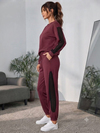 Kadın Uzun Kollu Bisiklet Yakalı File Tül Detaylı Viskon Iki Iplik Bluz Ve Pantolon Ikili Takım