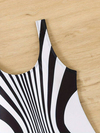 Kadın Yuvarlak Yaka Askılı Zebra Desen Baskılı Dalgıç Mayo