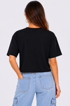 Kedi Baskılı Oversize Crop Tişört Salaş Basic Yarım Kol T-shirt - Siyah