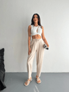 Yüksel Bel Rahat Paça Pantalon - Kırık Beyaz