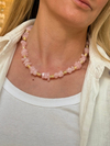 Doğal Taşlı Gold Detaylı Kolye - Pembe