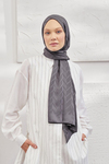 Armanda Jakarlı Şal - Zigzag Desenli - Füme