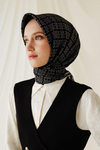 Armine İpek Eşarp 2026 Kış - 9440-20 Siyah Gümüş Twill