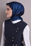 Armine Jakarlı İpek Eşarp 2027 Kış - 9647-51 Lacivert